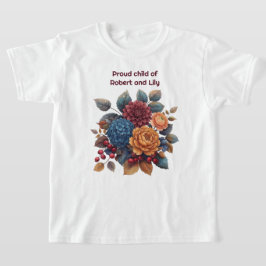 ヴィンテージ風リッチフラワープリント子供用Tシャツ 誇り高き子 Tシャツ