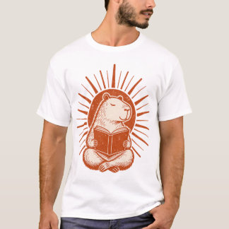 ヴィンテージ風レトロカピバラ読書サンバーストTシャツ Tシャツ