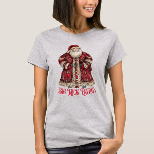 ヴィンテージ風レトロサンタのビッグニックエナジーで面白いクリスマス Tシャツ