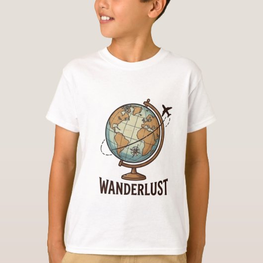 ヴィンテージ風ワールドグローブ飛行機旅行 Tシャツ (正面)