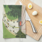 ヴィンテージ風光明媚なアメリカの高速道路、車の道路の旅 キッチンタオル (四つ折り)