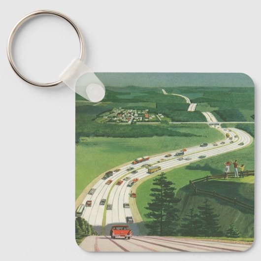 ヴィンテージ風光明媚なアメリカの高速道路、車の道路の旅 キーホルダー (正面)