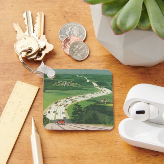 ヴィンテージ風光明媚なアメリカの高速道路、車の道路の旅 キーホルダー (デスク)