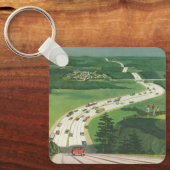 ヴィンテージ風光明媚なアメリカの高速道路、車の道路の旅 キーホルダー (正面)