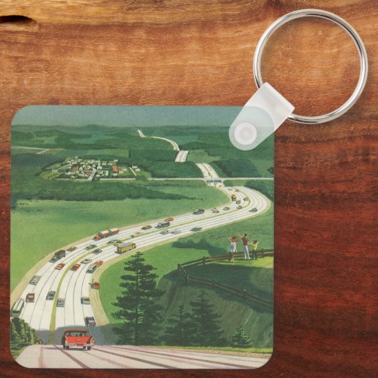 ヴィンテージ風光明媚なアメリカの高速道路、車の道路の旅 キーホルダー (裏面)