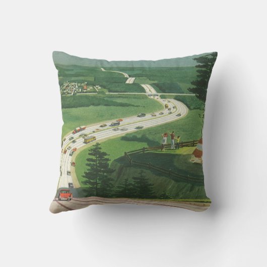 ヴィンテージ風光明媚なアメリカの高速道路、車の道路の旅 クッション (裏面)