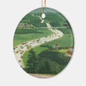 ヴィンテージ風光明媚なアメリカの高速道路、車の道路の旅 セラミックオーナメント (左)