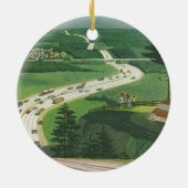 ヴィンテージ風光明媚なアメリカの高速道路、車の道路の旅 セラミックオーナメント (裏面)
