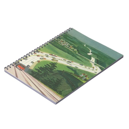 ヴィンテージ風光明媚なアメリカの高速道路、車の道路の旅 ノートブック (左側)