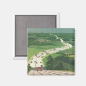 ヴィンテージ風光明媚なアメリカの高速道路、車の道路の旅 マグネット (正面/裏面)