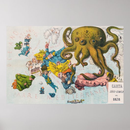 ヴィンテージ風刺ロシアの支配マップ ポスター (正面)