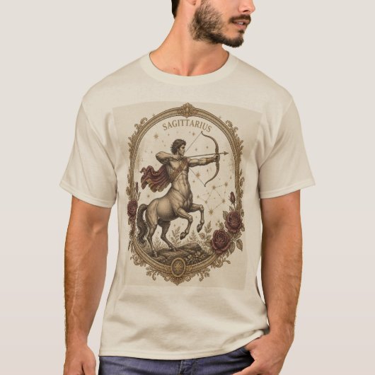 ヴィンテージ風射手座のゾディアック・ケンタウロスのアート Tシャツ (正面)