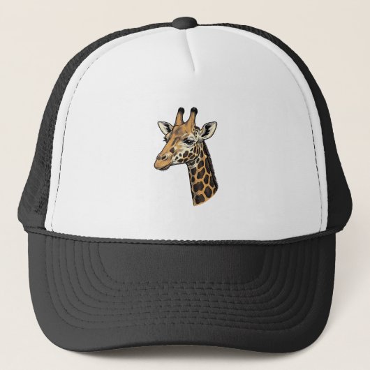 ヴィンテージ風彫刻キリンの肖像Tシャツデザイン (7 キャップ (正面)