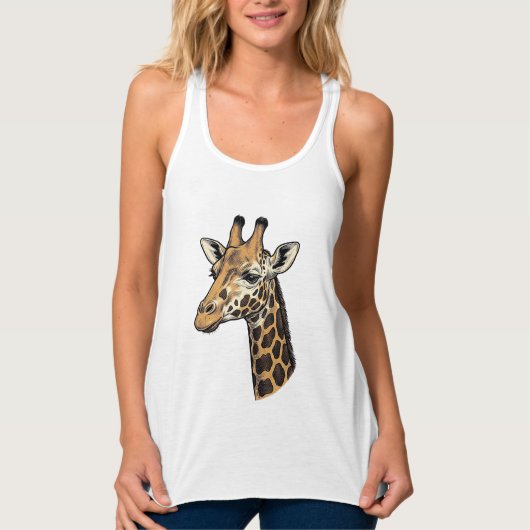 ヴィンテージ風彫刻キリンの肖像Tシャツデザイン (7 タンクトップ (正面)