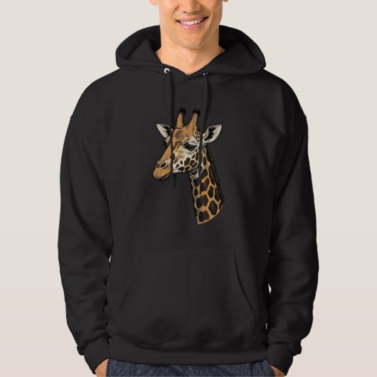 ヴィンテージ風彫刻キリンの肖像Tシャツデザイン (7 パーカ (正面)