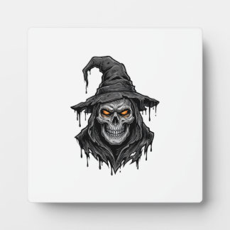 ヴィンテージ風彫刻 ドクロ 魔女の帽子 ハロウィンTシャツ_ フォトプラーク