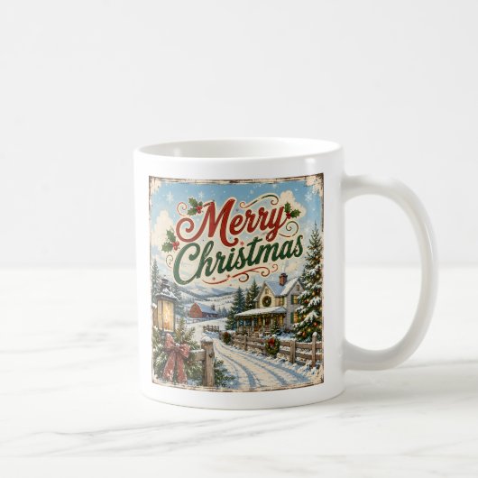 ヴィンテージ風景クリスマスマグ コーヒーマグカップ (右)