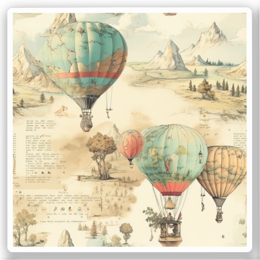 ヴィンテージ風景熱気球(10) シール (正面)