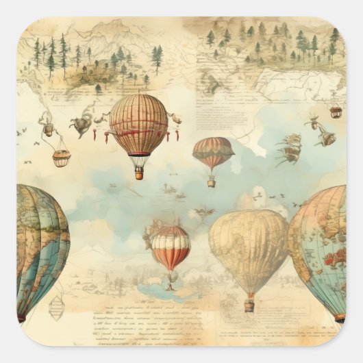 ヴィンテージ風景熱気球(11) スクエアシール (正面)