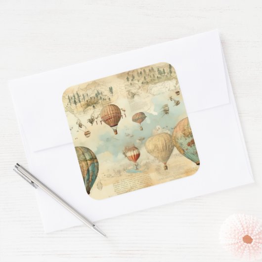 ヴィンテージ風景熱気球(11) スクエアシール (封筒)