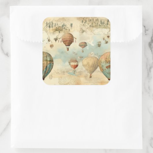 ヴィンテージ風景熱気球(11) スクエアシール (バッグ)