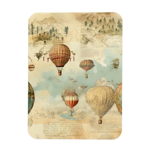 ヴィンテージ風景熱気球(11) マグネット (縦)