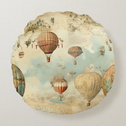 ヴィンテージ風景熱気球(11) ラウンドクッション (正面)