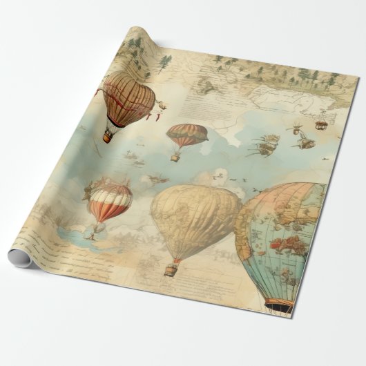 ヴィンテージ風景熱気球(11) ラッピングペーパー (アンロールド)