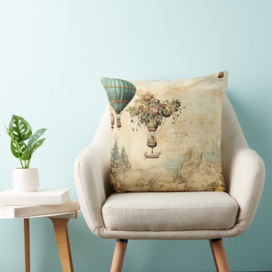 ヴィンテージ風景熱気球(1) クッション (椅子)