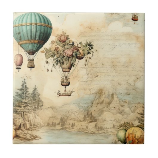 ヴィンテージ風景熱気球(1) タイル (正面)