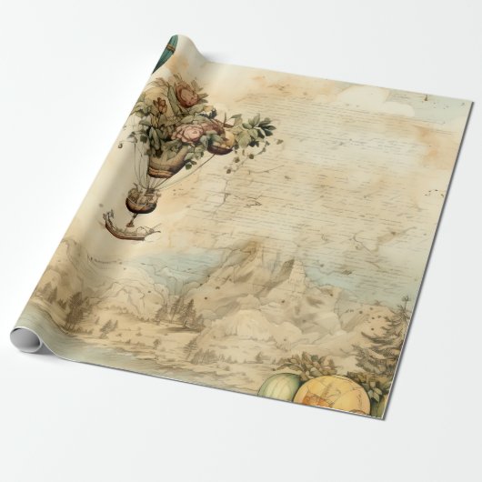ヴィンテージ風景熱気球(1) ラッピングペーパー (アンロールド)