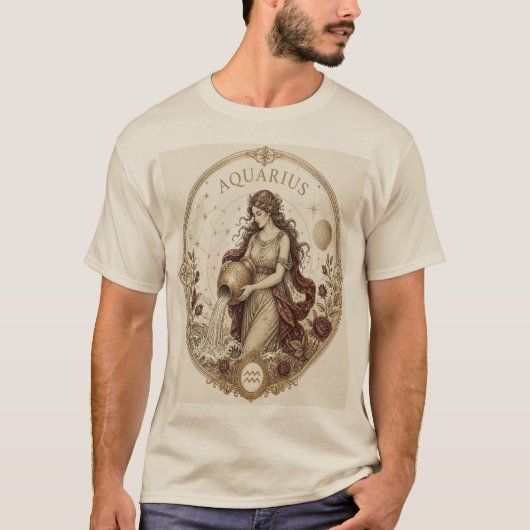 ヴィンテージ風水瓶座の黄道帯の水瓶の芸術 Tシャツ (正面)