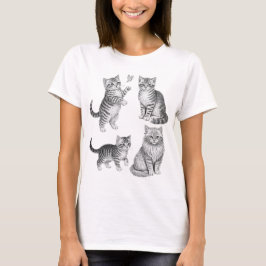 ヴィンテージ風猫のイラスト カントリーハウス風の子猫のスケッチ Tシャツ