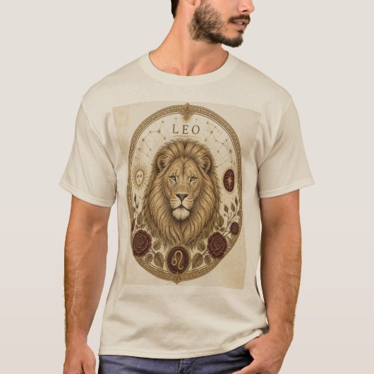 ヴィンテージ風獅子座のゾディアック ライオン アート Tシャツ (正面)