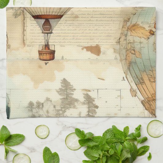 ヴィンテージ風船(温風風風船) (3) キッチンタオル (折り畳み)