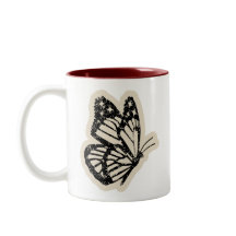 ヴィンテージ風蝶々マグカップ | ブラックボタニカルインセクトコーヒー