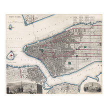 ヴィンテージ風詳細ニューヨーク地図ポスター 1870年
