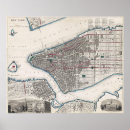 ヴィンテージ風詳細ニューヨーク地図ポスター 1870年 ポスター
