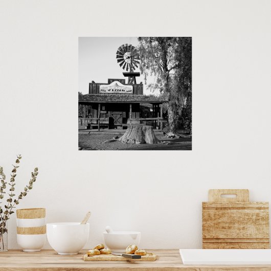 ヴィンテージ風車の白黒の写真 ポスター (キッチン)