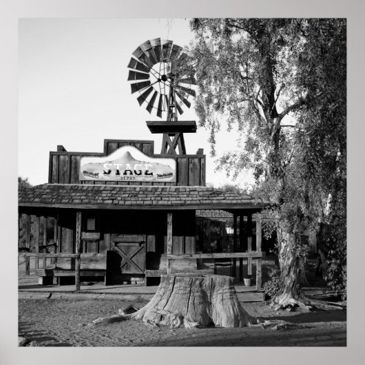 ヴィンテージ風車の白黒の写真 ポスター (正面)