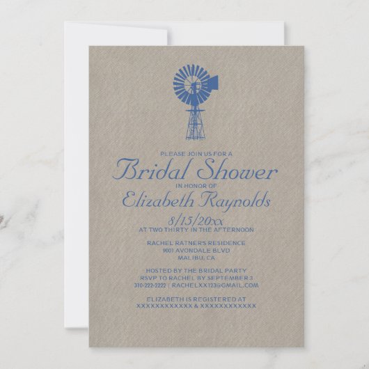 ヴィンテージ風車ブライダルシャワー招待状 招待状 (正面)
