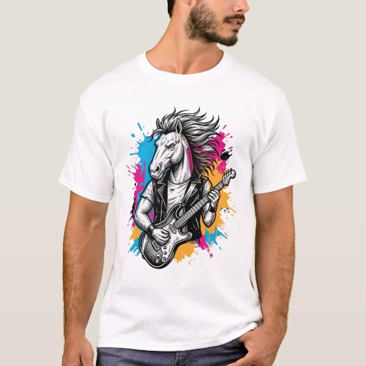 ヴィンテージ風馬のギター奏者Tシャツデザイン Tシャツ (正面)