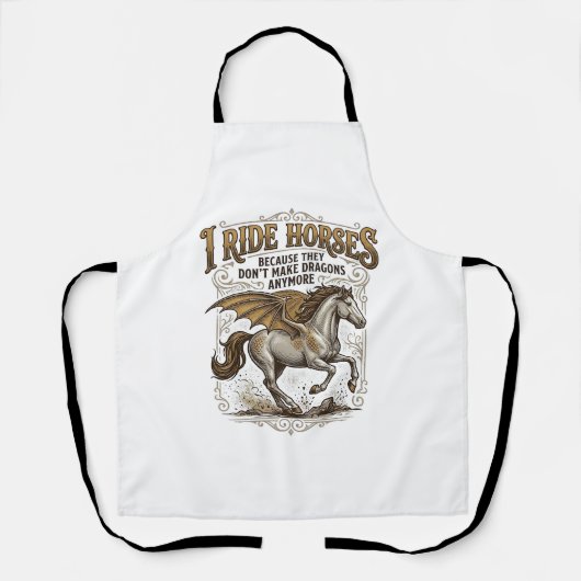 ヴィンテージ風馬竜ファンタジー騎手Tシャツデザイン1 エプロン (正面)