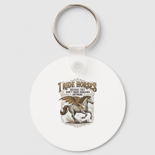 ヴィンテージ風馬竜ファンタジー騎手Tシャツデザイン1 キーホルダー (正面)