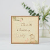 ヴィンテージ風鳥かごとバラのモチーフの30歳の誕生日 招待状 (スタンド正面)
