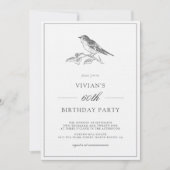 ヴィンテージ風鳥の黒と白の60歳の誕生日 招待状 (正面)