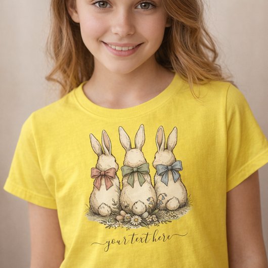 ヴィンテージ風 オーダーネーム フラワーウサギリボン Tシャツ