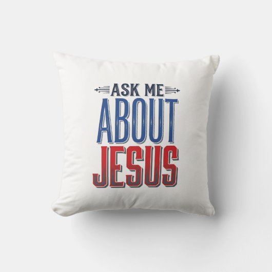ヴィンテージ風 ジーザス Tシャツ デザイン "Ask Me About Jesus" クッション (正面)