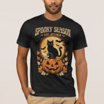 ヴィンテージ風 スプーキーシーズン 黒猫 ハロウィンTシャツ