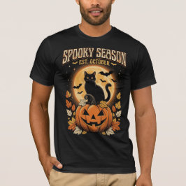 ヴィンテージ風 スプーキーシーズン 黒猫 ハロウィンTシャツ Tシャツ